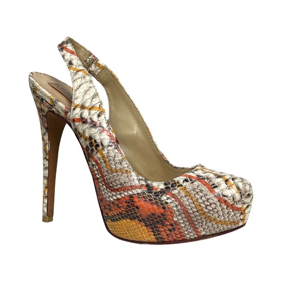 Schutz Faux Snakeskin Leather Slingback Platform Pumps Stiletto heels Mob Wife - Picture 1 of 11